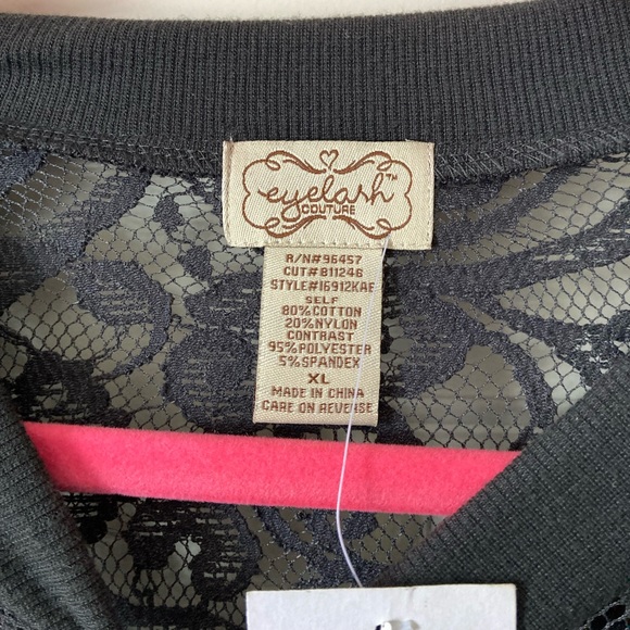 Gray Lace Zip Up Eyelash Couture Shirt XL - Picture 3 of 5